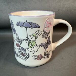 Carrot Patch Cottage Ceramic Coffee 20oz Mug Hand Painted Umbrellas +Butterflies